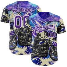 Laden Sie das Bild in den Galerie-Viewer, Custom Purple Cream-White 3D Pattern Design Motorcycle Motocross Skull Authentic Baseball Jersey