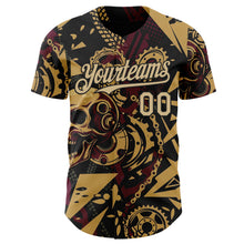 Загрузить изображение в средство просмотра галереи, Custom Black Vegas Gold Old Gold-Red 3D Pattern Design Motorcycle Motocross Skull Authentic Baseball Jersey