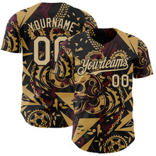 Загрузить изображение в средство просмотра галереи, Custom Black Vegas Gold Old Gold-Red 3D Pattern Design Motorcycle Motocross Skull Authentic Baseball Jersey