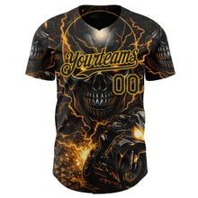 Загрузить изображение в средство просмотра галереи, Custom Black-Gold 3D Pattern Design Motorcycle Motocross Skull Authentic Baseball Jersey