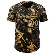 Charger l'image dans la galerie, Custom Black-Old Gold 3D Pattern Design Motorcycle Motocross Skull Authentic Baseball Jersey