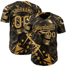 Charger l'image dans la galerie, Custom Black-Old Gold 3D Pattern Design Motorcycle Motocross Skull Authentic Baseball Jersey