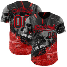 Laden Sie das Bild in den Galerie-Viewer, Custom Black-Fire Red 3D Pattern Design Motorcycle Motocross Skull Authentic Baseball Jersey