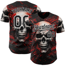 Laden Sie das Bild in den Galerie-Viewer, Custom Black Red-White 3D Pattern Design Motorcycle Motocross Skull Authentic Baseball Jersey