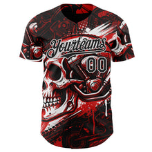 Laden Sie das Bild in den Galerie-Viewer, Custom Black Red-White 3D Pattern Design Motorcycle Motocross Skull Authentic Baseball Jersey