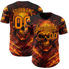 Загрузить изображение в средство просмотра галереи, Custom Black-Bay Orange 3D Pattern Design Motorcycle Motocross Skull Flame Authentic Baseball Jersey