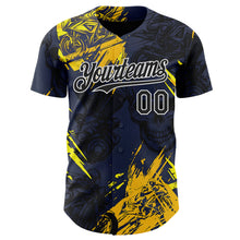 Laden Sie das Bild in den Galerie-Viewer, Custom Navy Black Yellow-White 3D Pattern Design Motorcycle Motocross Skull Authentic Baseball Jersey