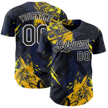 Laden Sie das Bild in den Galerie-Viewer, Custom Navy Black Yellow-White 3D Pattern Design Motorcycle Motocross Skull Authentic Baseball Jersey