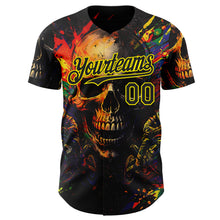 Laden Sie das Bild in den Galerie-Viewer, Custom Black-Light Yellow 3D Pattern Design Motorcycle Motocross Skull Authentic Baseball Jersey