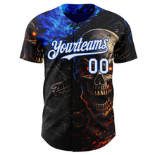 Load image into Gallery viewer, Custom Black White-Thunder Blue 3D Pattern Design Motorcycle Motocross Skull Authentic Baseball Jersey