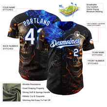 Load image into Gallery viewer, Custom Black White-Thunder Blue 3D Pattern Design Motorcycle Motocross Skull Authentic Baseball Jersey