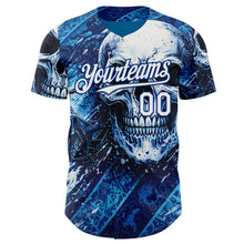 Загрузить изображение в средство просмотра галереи, Custom Blue White-Royal 3D Pattern Design Motorcycle Motocross Skull Authentic Baseball Jersey