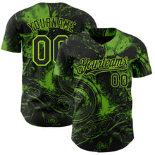 Загрузить изображение в средство просмотра галереи, Custom Black-Neon Green 3D Pattern Design Motorcycle Motocross Skull Authentic Baseball Jersey