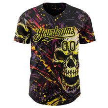 Charger l'image dans la galerie, Custom Black-Light Yellow 3D Pattern Design Motorcycle Motocross Skull Authentic Baseball Jersey