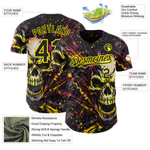 Charger l'image dans la galerie, Custom Black-Light Yellow 3D Pattern Design Motorcycle Motocross Skull Authentic Baseball Jersey