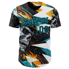 Laden Sie das Bild in den Galerie-Viewer, Custom Black Yellow-Lakes Blue 3D Pattern Design Motorcycle Motocross Skull Authentic Baseball Jersey