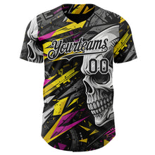 Charger l'image dans la galerie, Custom Black Yellow Deep Pink-White 3D Pattern Design Motorcycle Motocross Skull Authentic Baseball Jersey