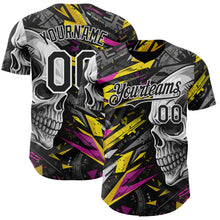 Charger l'image dans la galerie, Custom Black Yellow Deep Pink-White 3D Pattern Design Motorcycle Motocross Skull Authentic Baseball Jersey
