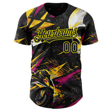 Загрузить изображение в средство просмотра галереи, Custom Black Deep Pink-Light Yellow 3D Pattern Design Motorcycle Motocross Skull Authentic Baseball Jersey