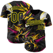 Загрузить изображение в средство просмотра галереи, Custom Black Deep Pink-Light Yellow 3D Pattern Design Motorcycle Motocross Skull Authentic Baseball Jersey