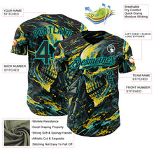 Laden Sie das Bild in den Galerie-Viewer, Custom Black Yellow-Aqua 3D Pattern Design Motorcycle Motocross Skull Authentic Baseball Jersey