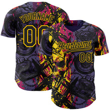 Загрузить изображение в средство просмотра галереи, Custom Purple Black Deep Pink-Yellow 3D Pattern Design Motorcycle Motocross Skull Authentic Baseball Jersey
