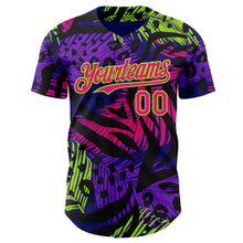 Charger l'image dans la galerie, Custom Purple Hot Pink Black-Neon Green Leopard Print Tiger Stripe Leaf Authentic Baseball Jersey