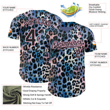 Laden Sie das Bild in den Galerie-Viewer, Custom Blue Black-Light Pink Leopard Print Authentic Baseball Jersey