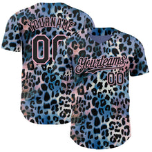 Laden Sie das Bild in den Galerie-Viewer, Custom Blue Black-Light Pink Leopard Print Authentic Baseball Jersey