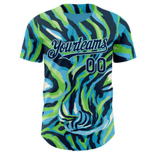 Load image into Gallery viewer, Custom Blue Navy Green-Ice Blue Zebra Stripe Authentic Baseball Jersey