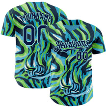 Load image into Gallery viewer, Custom Blue Navy Green-Ice Blue Zebra Stripe Authentic Baseball Jersey