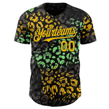 Load image into Gallery viewer, Custom Black Yellow-Green Leopard Print Authentic Baseball Jersey