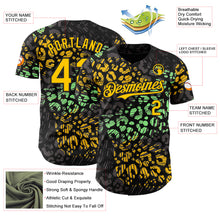 Load image into Gallery viewer, Custom Black Yellow-Green Leopard Print Authentic Baseball Jersey