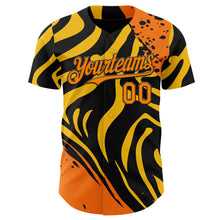 Загрузить изображение в средство просмотра галереи, Custom Black Bay Orange-Yellow Leopard Print Tiger Stripe Authentic Baseball Jersey