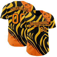 Загрузить изображение в средство просмотра галереи, Custom Black Bay Orange-Yellow Leopard Print Tiger Stripe Authentic Baseball Jersey