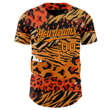 Загрузить изображение в средство просмотра галереи, Custom Black Bay Orange-Yellow Leopard Print Tiger Stripe Authentic Baseball Jersey