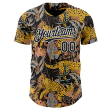 Laden Sie das Bild in den Galerie-Viewer, Custom Black-White Leopard Print Tropical Jungle Authentic Baseball Jersey