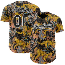 Laden Sie das Bild in den Galerie-Viewer, Custom Black-White Leopard Print Tropical Jungle Authentic Baseball Jersey