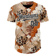 Load image into Gallery viewer, Custom Brown Black-White Leopard Print Tropical Jungle Authentic Baseball Jersey
