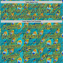 Load image into Gallery viewer, Custom Blue Royal Green-Light Yellow Peacock Feather Print Authentic Baseball Jersey