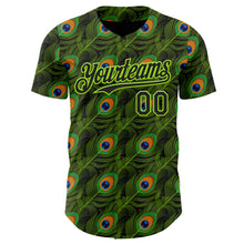 Load image into Gallery viewer, Custom Black-Neon Green Peacock Feather Print Authentic Baseball Jersey