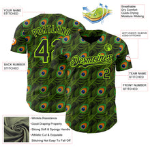 Load image into Gallery viewer, Custom Black-Neon Green Peacock Feather Print Authentic Baseball Jersey