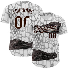 Charger l'image dans la galerie, Custom White Brown-Gray Crocodile Skin Authentic Baseball Jersey