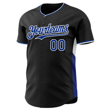 Загрузить изображение в средство просмотра галереи, Custom Black Royal-White Classic Color Block Side Panel Stripe Authentic Baseball Jersey