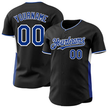 Загрузить изображение в средство просмотра галереи, Custom Black Royal-White Classic Color Block Side Panel Stripe Authentic Baseball Jersey