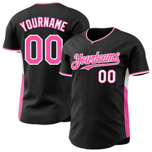 Загрузить изображение в средство просмотра галереи, Custom Black Pink-White Classic Color Block Side Panel Stripe Authentic Baseball Jersey