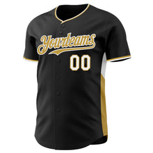 Загрузить изображение в средство просмотра галереи, Custom Black Old Gold-White Classic Color Block Side Panel Stripe Authentic Baseball Jersey