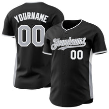 Laden Sie das Bild in den Galerie-Viewer, Custom Black Gray-White Classic Color Block Side Panel Stripe Authentic Baseball Jersey