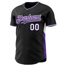 Charger l'image dans la galerie, Custom Black Purple-White Classic Color Block Side Panel Stripe Authentic Baseball Jersey