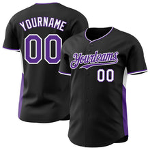 Charger l'image dans la galerie, Custom Black Purple-White Classic Color Block Side Panel Stripe Authentic Baseball Jersey